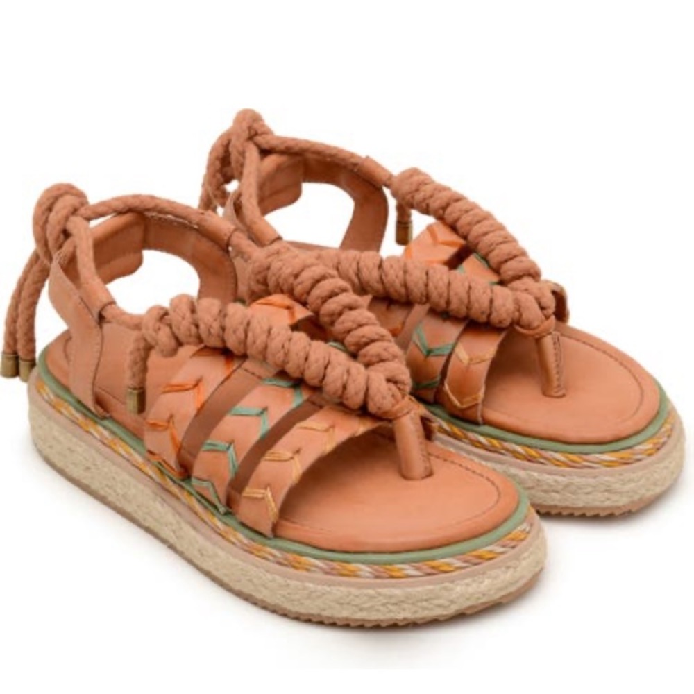 NIB FARM Rio Rope Tie Flatform Sandals in Caramel